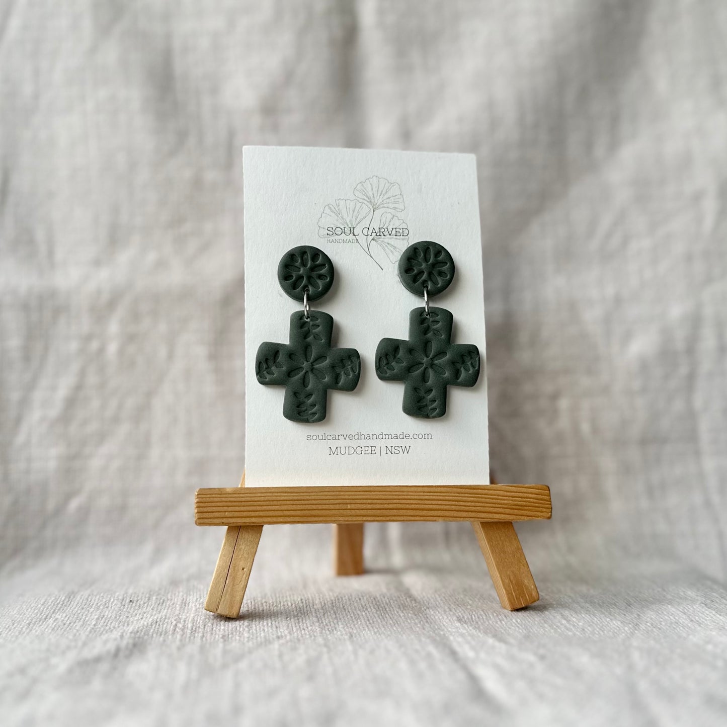 Sage Floral Cross Drops